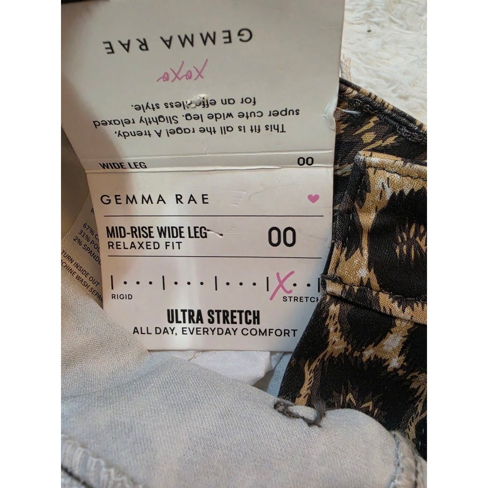 Gemma Rae USA Leopard Print Mid-Rise Wide Leg Jeans NWT Size 00 Ultra Stretch - Picture 9 of 9